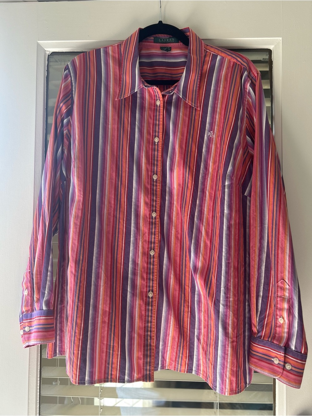 Lauren RalphLauren Pink,Purple,White,Orange,Red Multi-Stripe Button Down.Size 2X